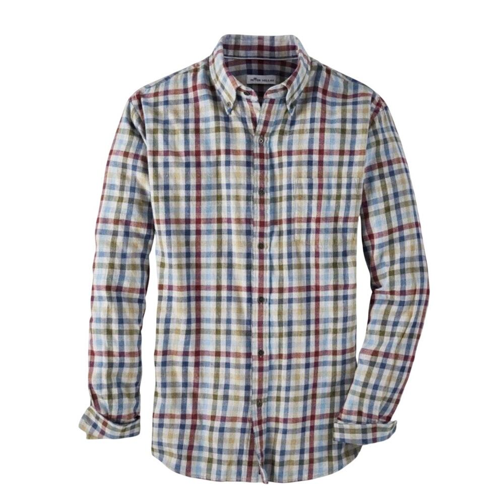 Peter Millar Men's Plaid Check Sutton Cotton Sport Button Down Shirt Gray SZ XL